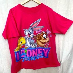 Pink Looney Tunes Tweety, Bugs bunny, Tasmanian devil Vintage T-shirt